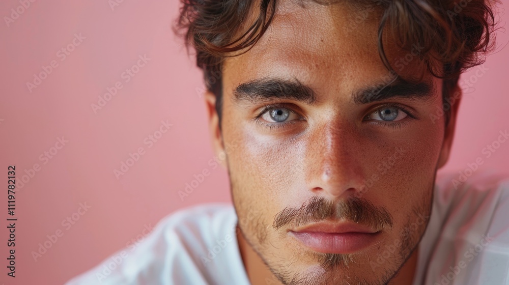 Obraz premium A close-up shot of a man's face with a distinctive mustache