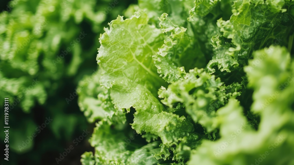 Close up of vibrant green organic lettuce leaves growing in neatly arranged rows on a farmers field showcasing healthy agriculture practices Close up of vibrant green organic lettuce leaves growing in neatly arranged rows on a farmers field showcasing healthy agriculture practices