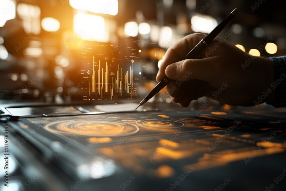 Obraz premium Innovative digital design process with interactive graphs and data visualization in a creative workspace