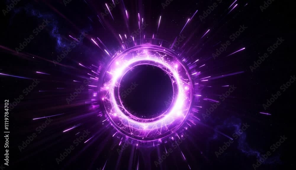 Abstract cosmic portal with glowing purple ring and energetic bursts on a dark background Abstract cosmic portal with glowing purple ring and energetic bursts on a dark background