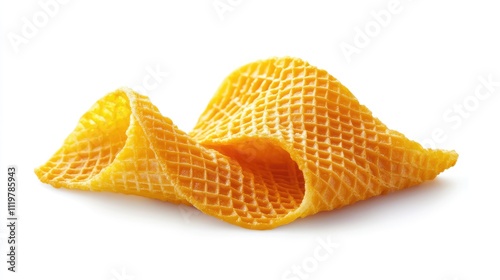 Crispy cheese flavored wafer snack with textured surface isolated on clean white background