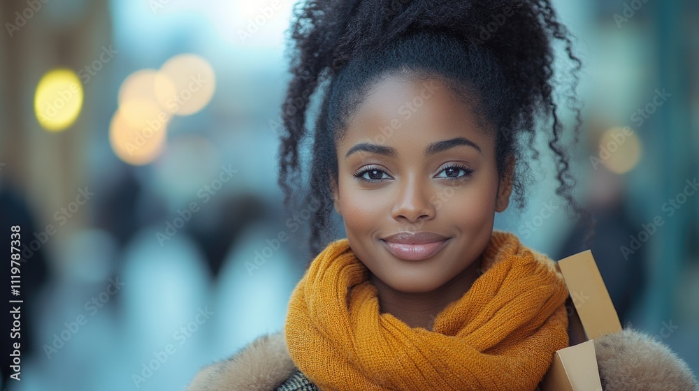 A woman walking with a yellow scarf and a brown bag, suitable for various scenes such as daily life, travel, or adventure A woman walking with a yellow scarf and a brown bag, suitable for various scenes such as daily life, travel, or adventure