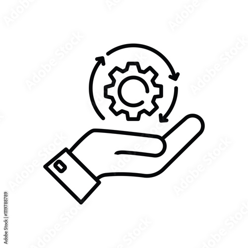 hand holding gear like optimize system icon.