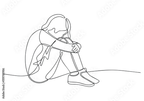 Continuous One-Line Drawing of a Sad Child - Minimalist Emotional Art