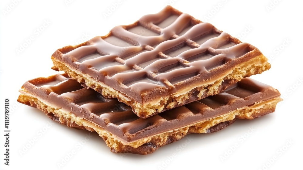 Delicious Dutch caramel waffles neatly stacked on a white background perfect for advertising gourmet snacks and desserts Delicious Dutch caramel waffles neatly stacked on a white background perfect for advertising gourmet snacks and desserts
