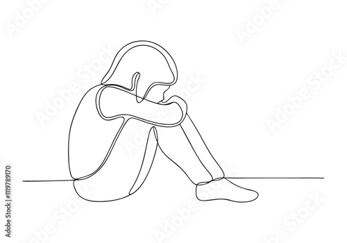 Continuous One-Line Drawing of a Sad Child - Minimalist Emotional Art