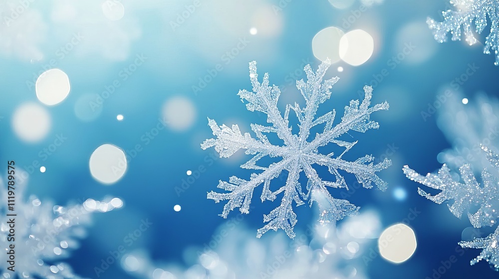 Abstract background with snowflakes and bokeh lights on a blue background. Christmas concept. Snowy winter scene. Abstract background with snowflakes and bokeh lights on a blue background. Christmas concept. Snowy winter scene.