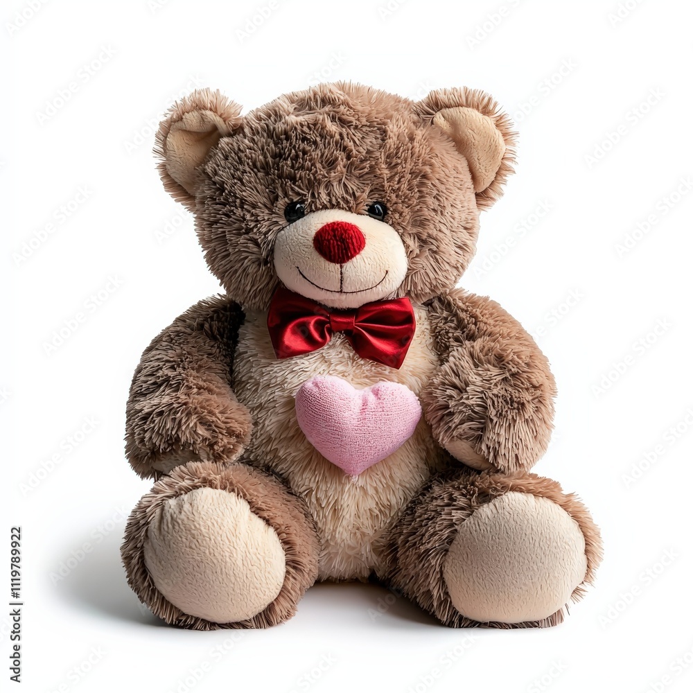 Obraz premium A teddy bear with a red bow and a pink heart on its chest