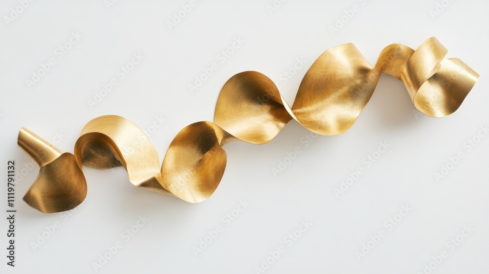 Curled golden ribbon elegantly placed on a clean white background showcasing luxury and celebration themes for creative projects. Curled golden ribbon elegantly placed on a clean white background showcasing luxury and celebration themes for creative projects.