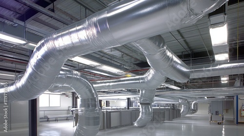 Flexible ductwork installation in a clean facility for milk processing featuring DuctSox fabric-like air distribution system