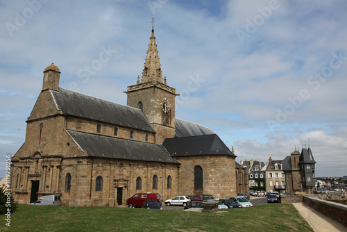 Gothic Notre-Dame Church on the hill, town Granville, Normandy, France