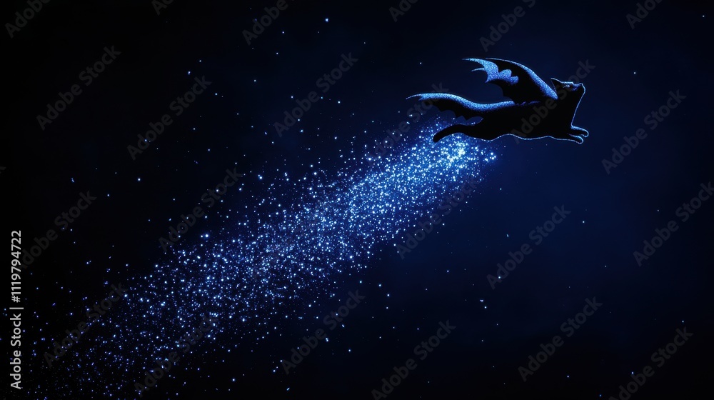 Silhouette of a dragon flying through a cosmic nebula. Silhouette of a dragon flying through a cosmic nebula.