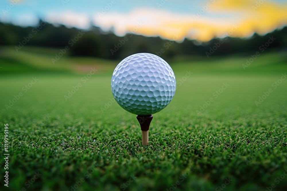 A single golf ball perched atop a wooden tee, ready for play A single golf ball perched atop a wooden tee, ready for play
