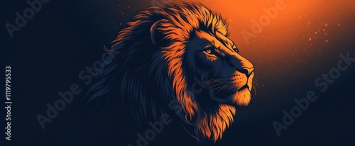 bold lion head logo design featuring intricate detailing and a majestic expression rendered in a striking color palette symbolizing strength and courage perfect for branding or sports teams photo