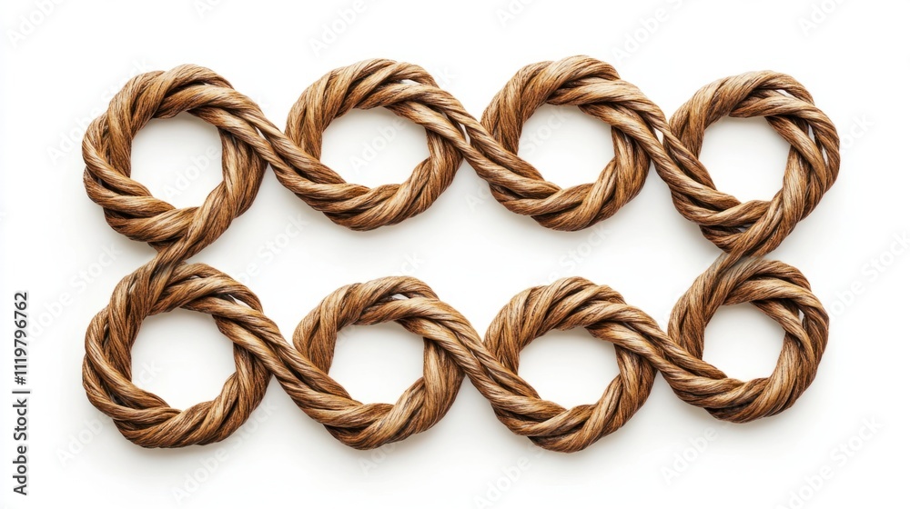 A collection of 3D rope loops arranged symmetrically, perfect for creative designs, isolated on a white background A collection of 3D rope loops arranged symmetrically, perfect for creative designs, isolated on a white background