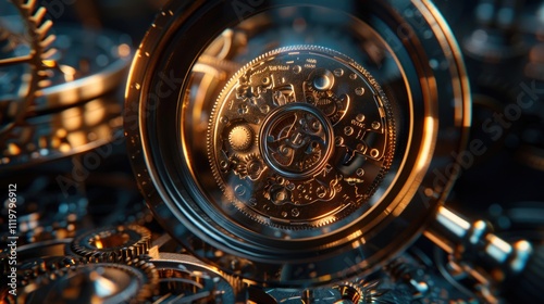 Detailed view of a mechanical watch's inner workings, including intricate gears and mechanisms