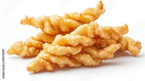 Crispy Chinese fried dough twists layered on a white background showcasing their golden texture and delicious appeal