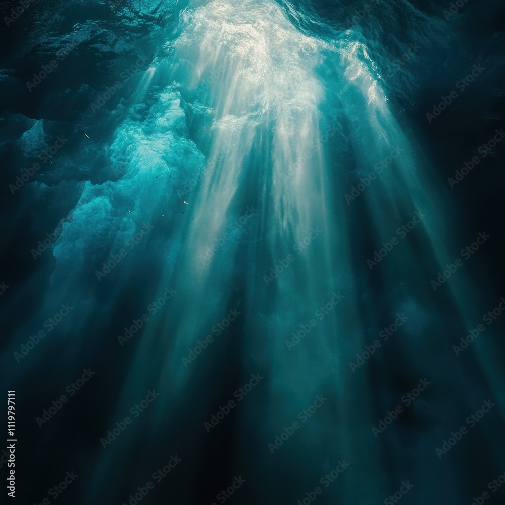 Sunbeams Illuminate Deep Ocean Water Scene Sunbeams Illuminate Deep Ocean Water Scene