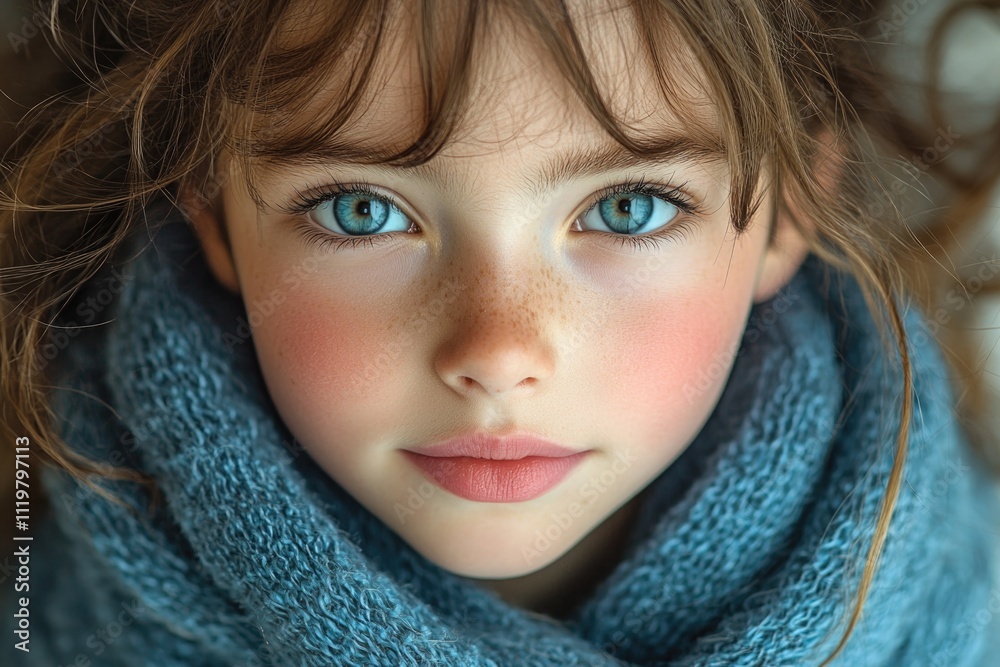 A young child's face and neck with a scarf wrapped around it, suitable for family or winter themed images A young child's face and neck with a scarf wrapped around it, suitable for family or winter themed images