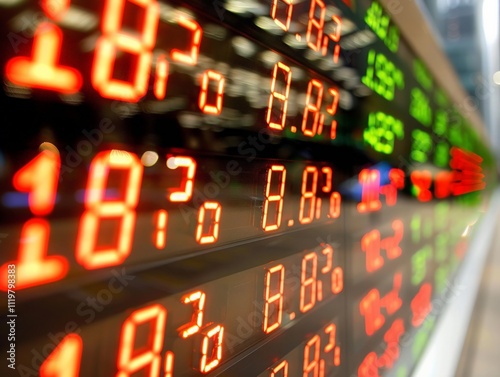 Market trends analysis financial district digital display urban environment close-up view economic insights