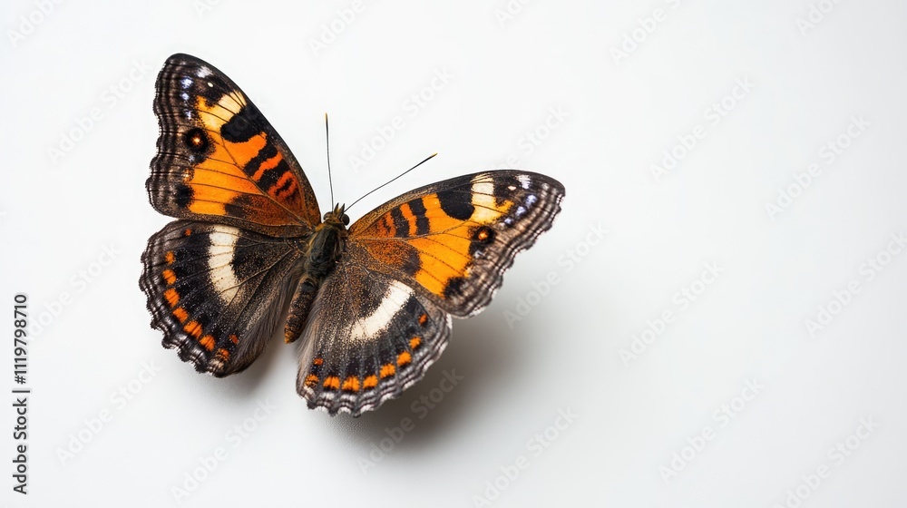 Butterfly Automeris coresus perched on a clean white background showcasing its vibrant orange and intricate wing patterns Butterfly Automeris coresus perched on a clean white background showcasing its vibrant orange and intricate wing patterns