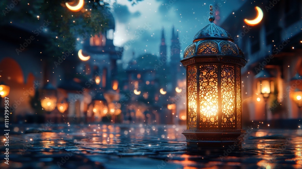 A glowing lantern sits on a cobblestone street in a magical city, illuminated by the light of the moon. The city is filled with warm lights and the air is filled with a sense of wonder. A glowing lantern sits on a cobblestone street in a magical city, illuminated by the light of the moon. The city is filled with warm lights and the air is filled with a sense of wonder.