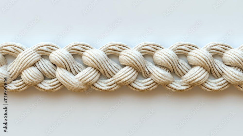 Intricate 3D rope border with a braided design, forming a decorative element, on a plain white background Intricate 3D rope border with a braided design, forming a decorative element, on a plain white background