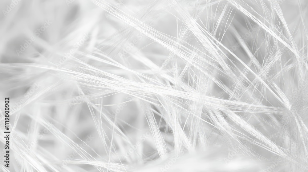 Close-up image of tangled white fiberglass strands, emphasizing the intricate fibrous texture and chaotic arrangement, materials, texture, abstract, industrial.