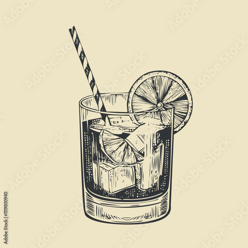 Aperol Spritz, Sangria Cocktail Hand Drawn. Summer Cocktail Drink Vector Illustration.