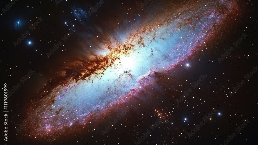 Fototapeta premium Vibrant cosmic nebula with swirling colors and stars depicting the beauty of the universe in a high-quality astronomical background image