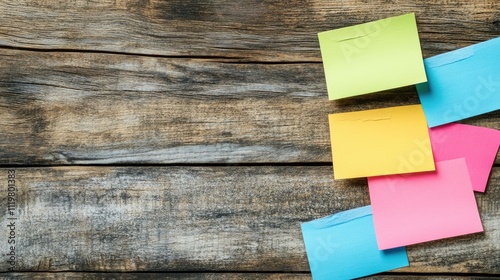 Sticky Notes on Wooden Table Representing Concept of Developing a Value Proposition in Business Planning and Strategy Session photo