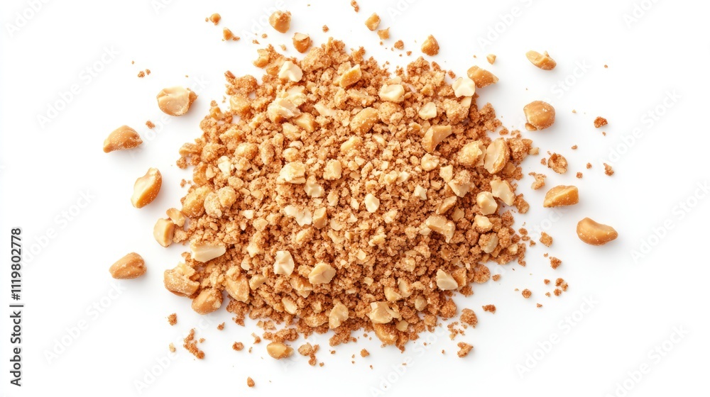 Crumpled Roasted Peanut Crumbs on White Background Honeyed Arachis Nut Textures Delicious Snack Ingredients Culinary Concept Crumpled Roasted Peanut Crumbs on White Background Honeyed Arachis Nut Textures Delicious Snack Ingredients Culinary Concept