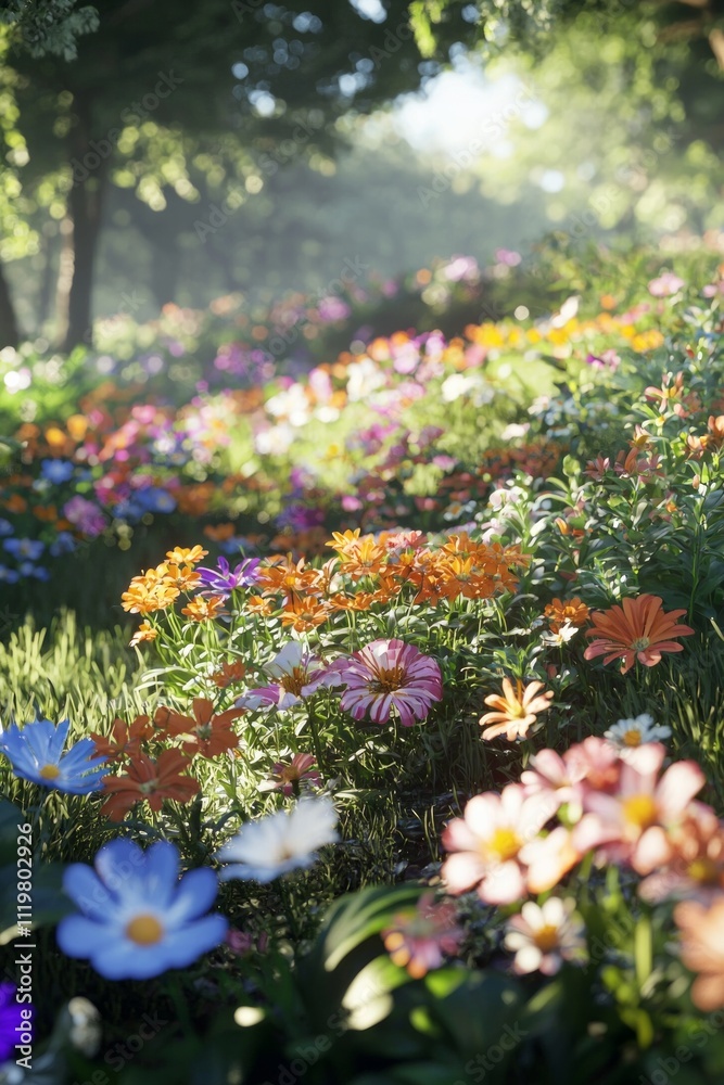 A vibrant garden filled with colorful wildflowers, bathed in the soft glow of sunlight, showcasing nature's beauty and diversity. A vibrant garden filled with colorful wildflowers, bathed in the soft glow of sunlight, showcasing nature's beauty and diversity.
