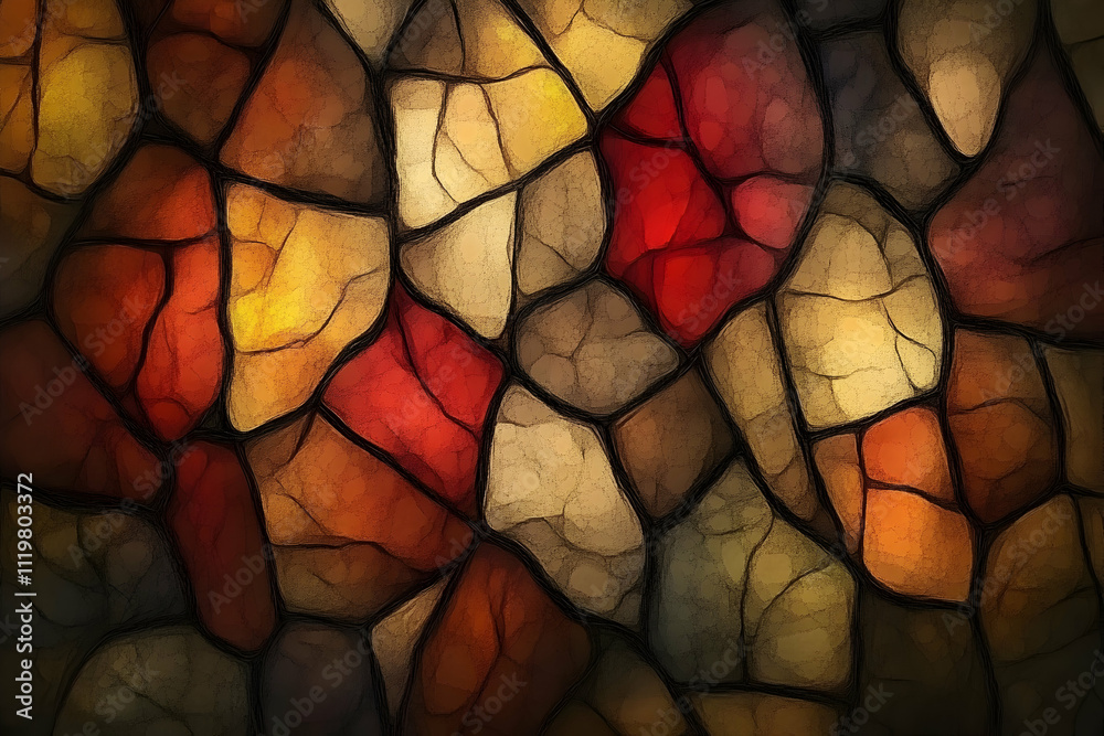 Abstract stained glass texture with warm colors and irregular shapes. Abstract stained glass texture with warm colors and irregular shapes.