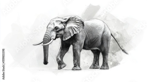 A detailed illustration of an elephant walking gracefully, showcasing its majestic features and textured skin. photo