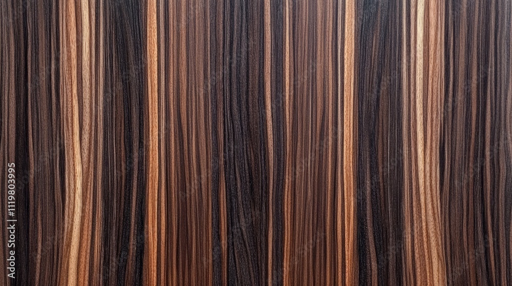 Obraz premium Rich dark brown wood texture featuring a natural striped pattern, perfect for backgrounds, design projects, or artistic applications, conveying warmth and organic appeal. Keywords: wood texture, backg
