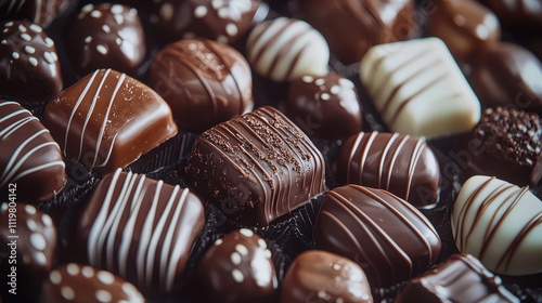 Delicious assortment of chocolate truffles with various toppings and designs