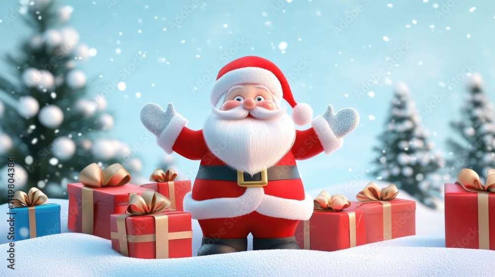 Santa Claus and gifts flat design front view North Pole theme 3D Santa Claus and gifts flat design front view North Pole theme 3D