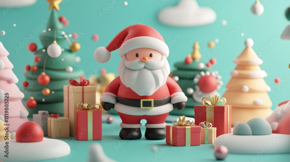 Santa Claus and gifts flat design front view North Pole theme 3D Santa Claus and gifts flat design front view North Pole theme 3D