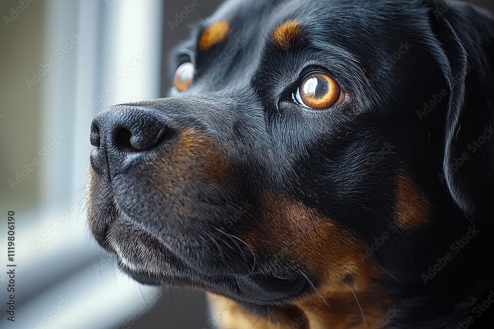 Rottweiler with Captivating Gaze into the Distance Rottweiler with Captivating Gaze into the Distance