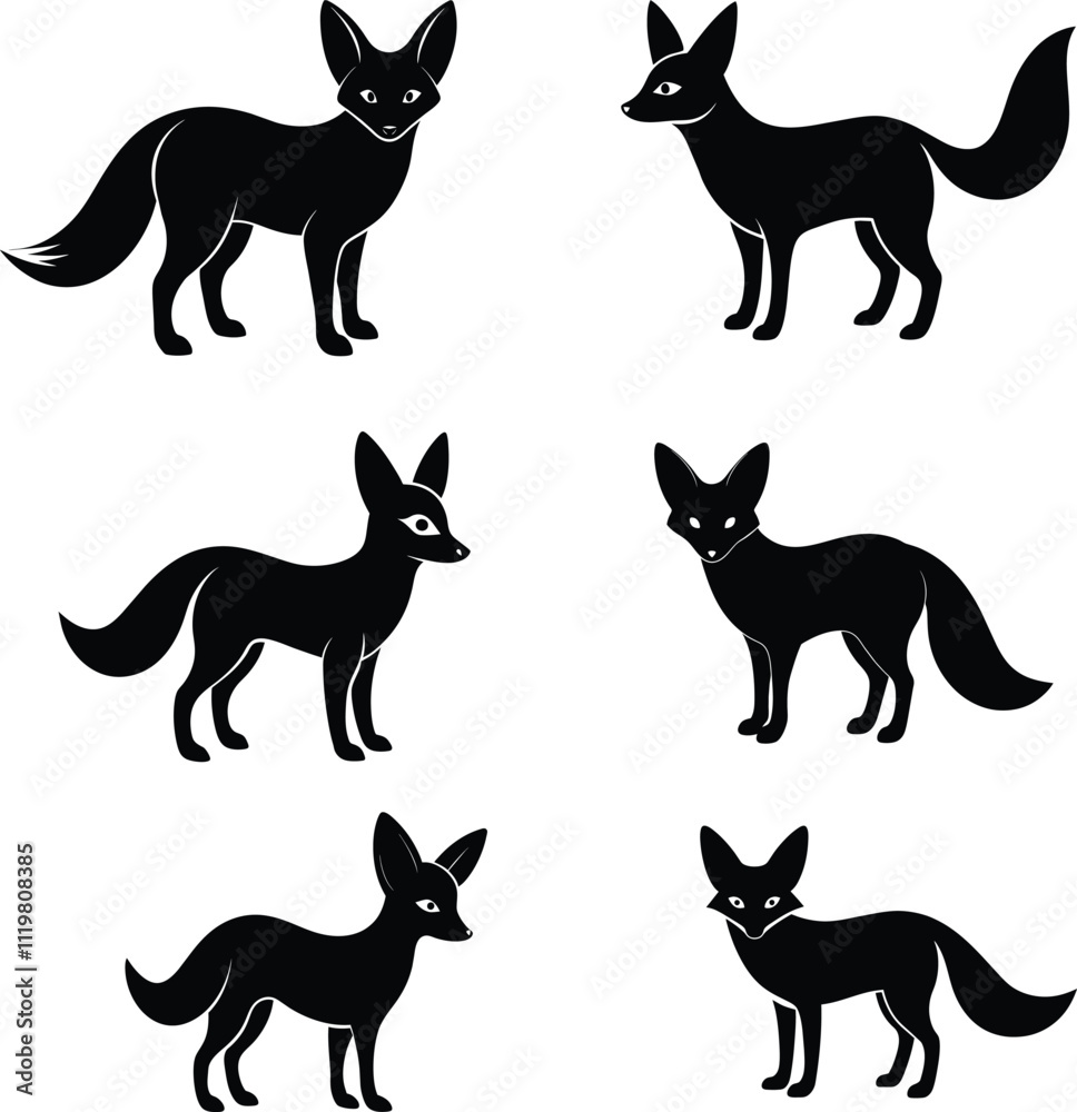 Black Silhouette Of Fennec Fox Vector. Black Silhouette Of Fennec Fox Vector.