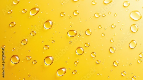 Close-up of vivid yellow drops of water creating a textured backdrop.