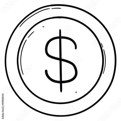 Hand drawn doodle dollar coin on white background.