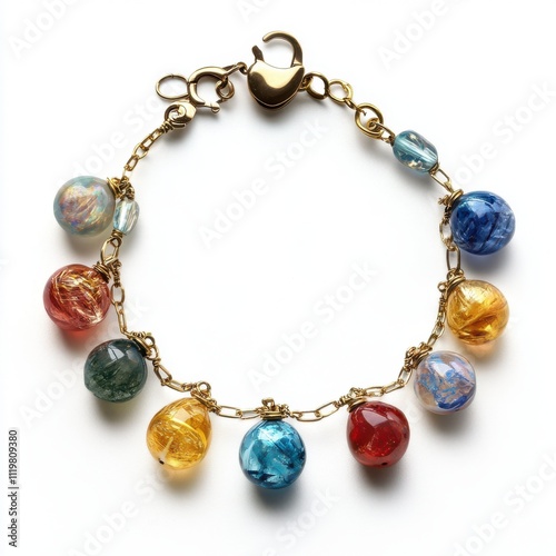 Wallpaper Mural Colorful bracelet with gems and beads, white isolate background. Torontodigital.ca