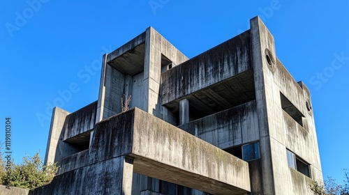 Wallpaper Mural Abandoned Brutalist Architecture with Weathered Concrete Against a Clear Blue Sky Torontodigital.ca
