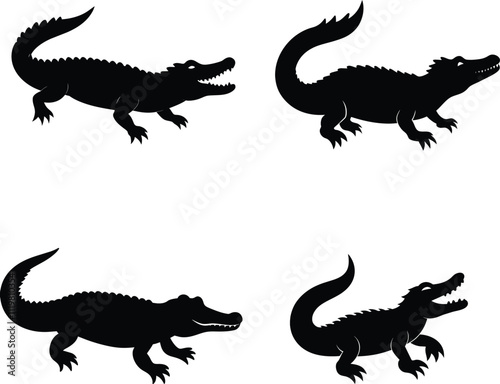 Black Silhouette Of Mugger Crocodile Vector