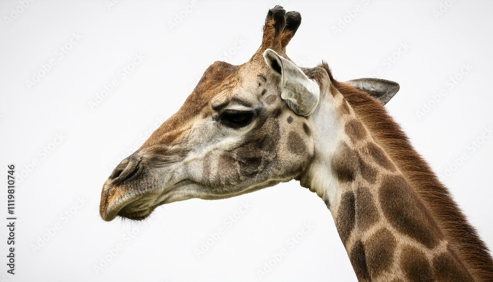 Naklejka premium 白い背景にキリン、シンプルで洗練されたイラストレーション