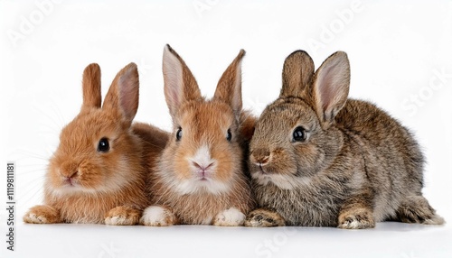 three rabbits together isolated on white background