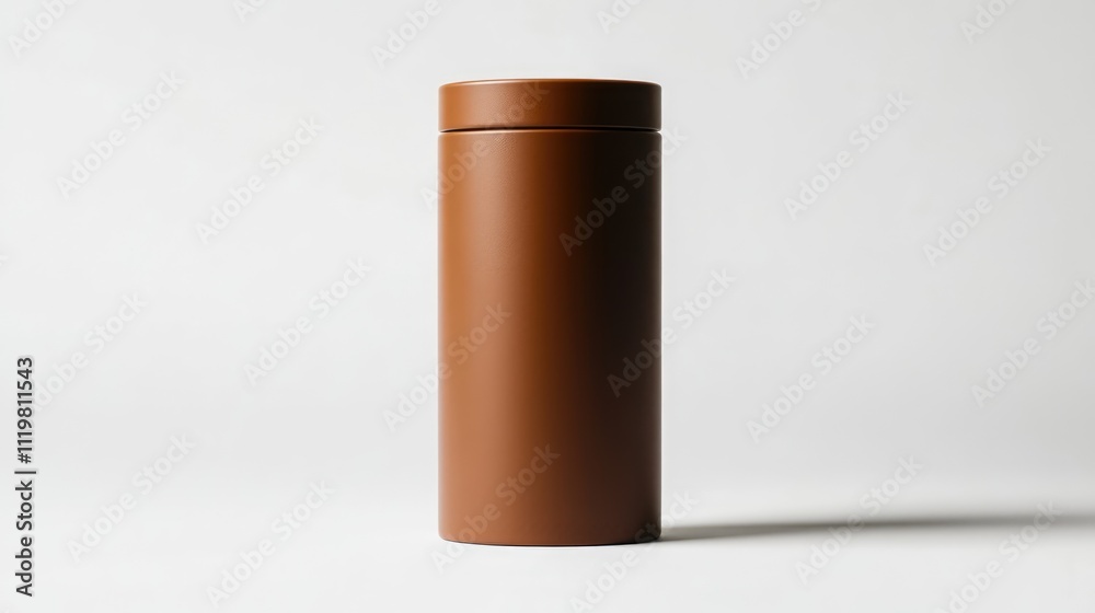 Fototapeta premium Close-up image of a cylindrical brown battery against a minimalistic white background, emphasizing texture and form, product design, modern aesthetics, simplicity.