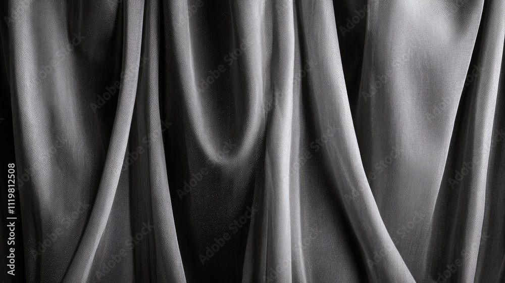 Obraz premium Gray curtain fabric texture showcasing elegant draping and soft folds for interior design and decor applications
